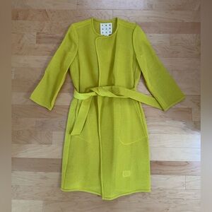 Chartreuse Belted Collarless Trench